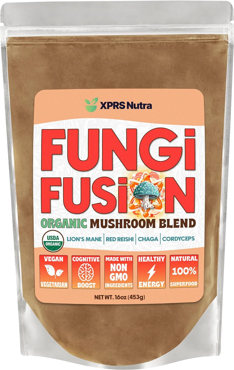 Fungi Fusion Organic Mushroom Powder Blend of Lion's Mane, Reishi, Chaga and Cordyceps