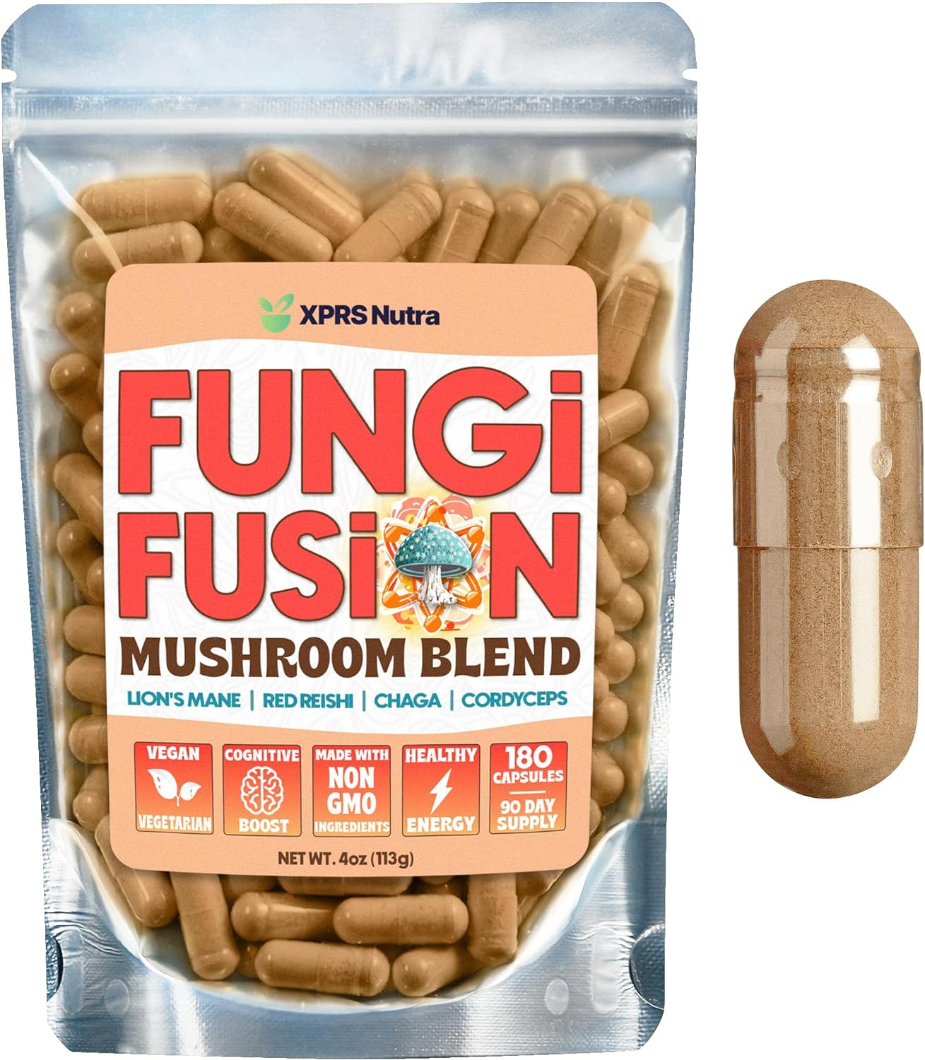 Fungi Fusion Mushroom Blend Capsules - Lion's Mane, Reishi, Chaga, Cordyceps
