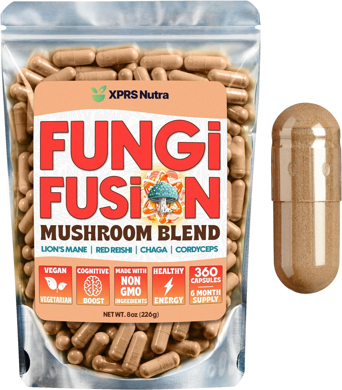 Fungi Fusion Mushroom Blend Capsules - Lion's Mane, Reishi, Chaga, Cordyceps
