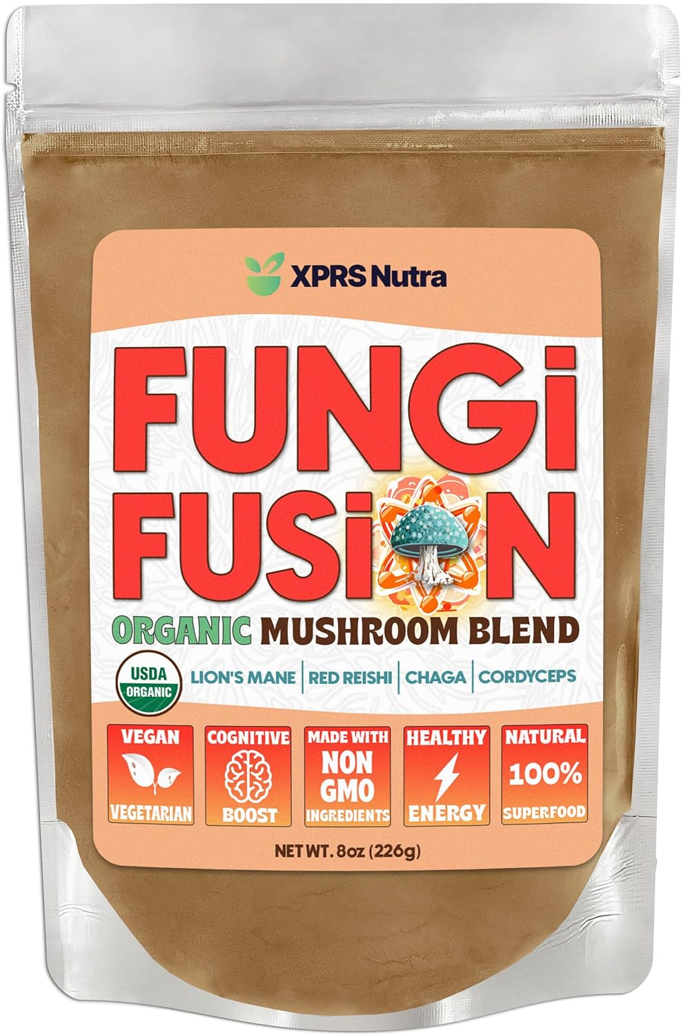 Fungi Fusion Organic Mushroom Powder Blend of Lion's Mane, Reishi, Chaga and Cordyceps