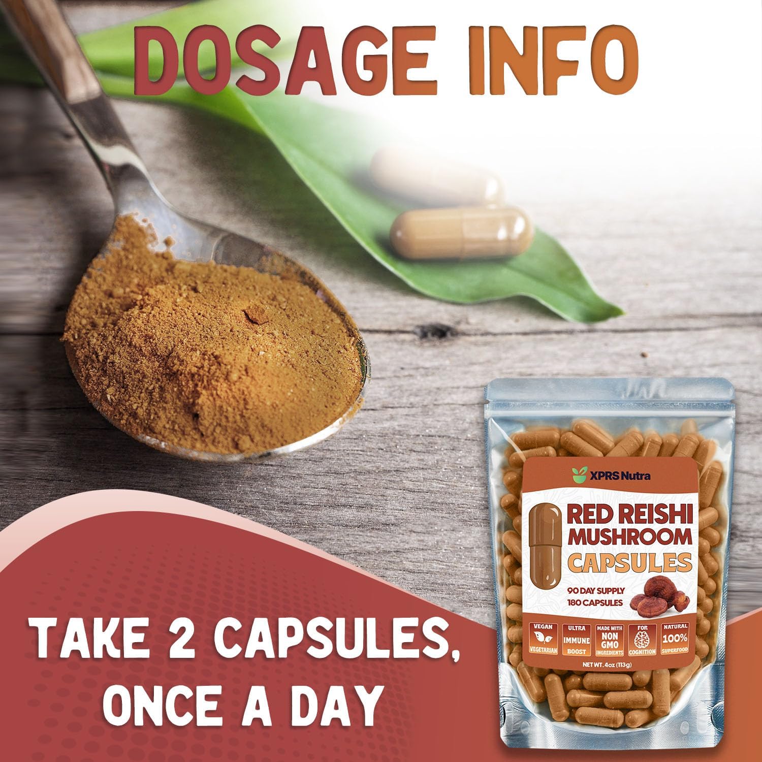Red Reishi Mushroom Powder Capsules