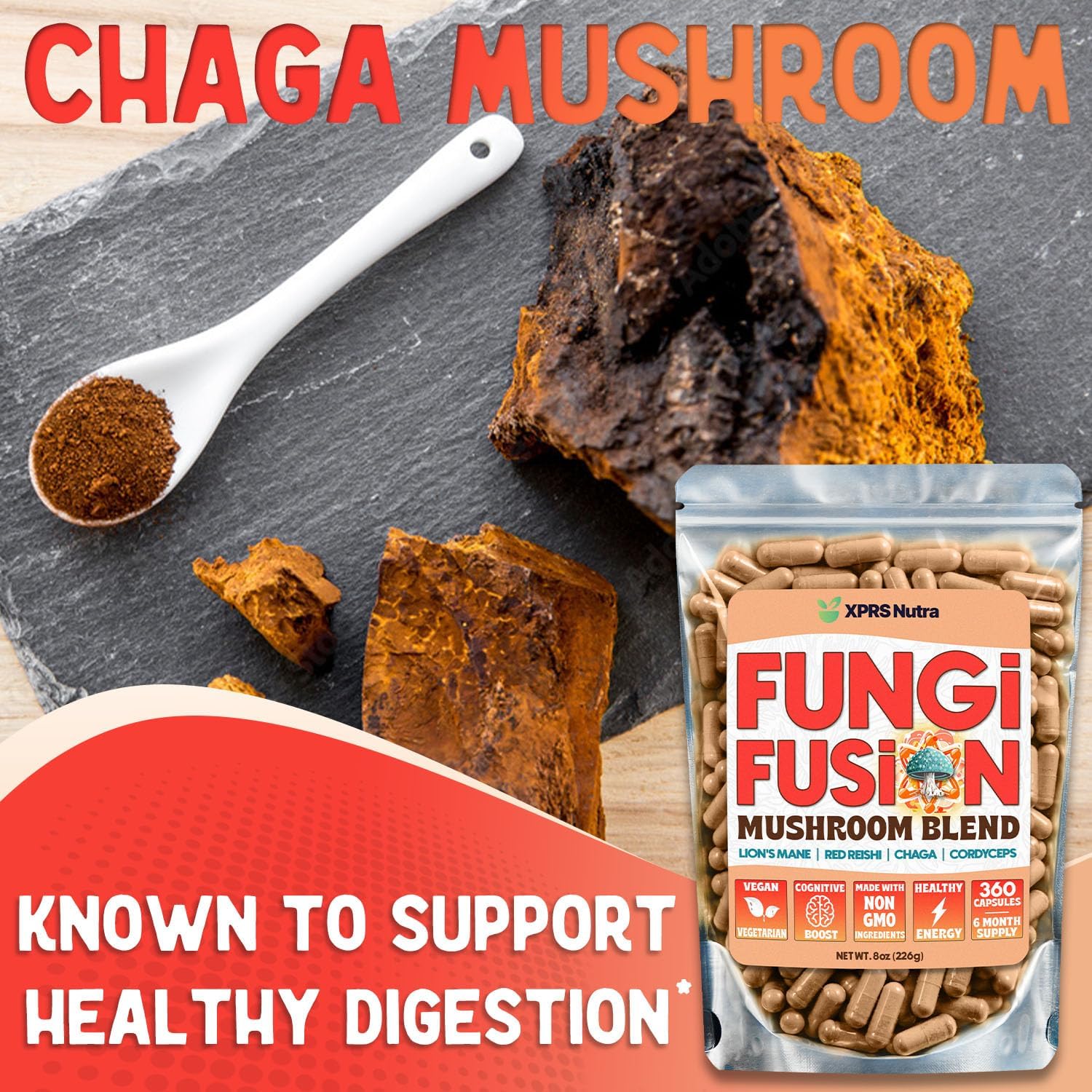 Fungi Fusion Mushroom Blend Capsules - Lion's Mane, Reishi, Chaga, Cordyceps