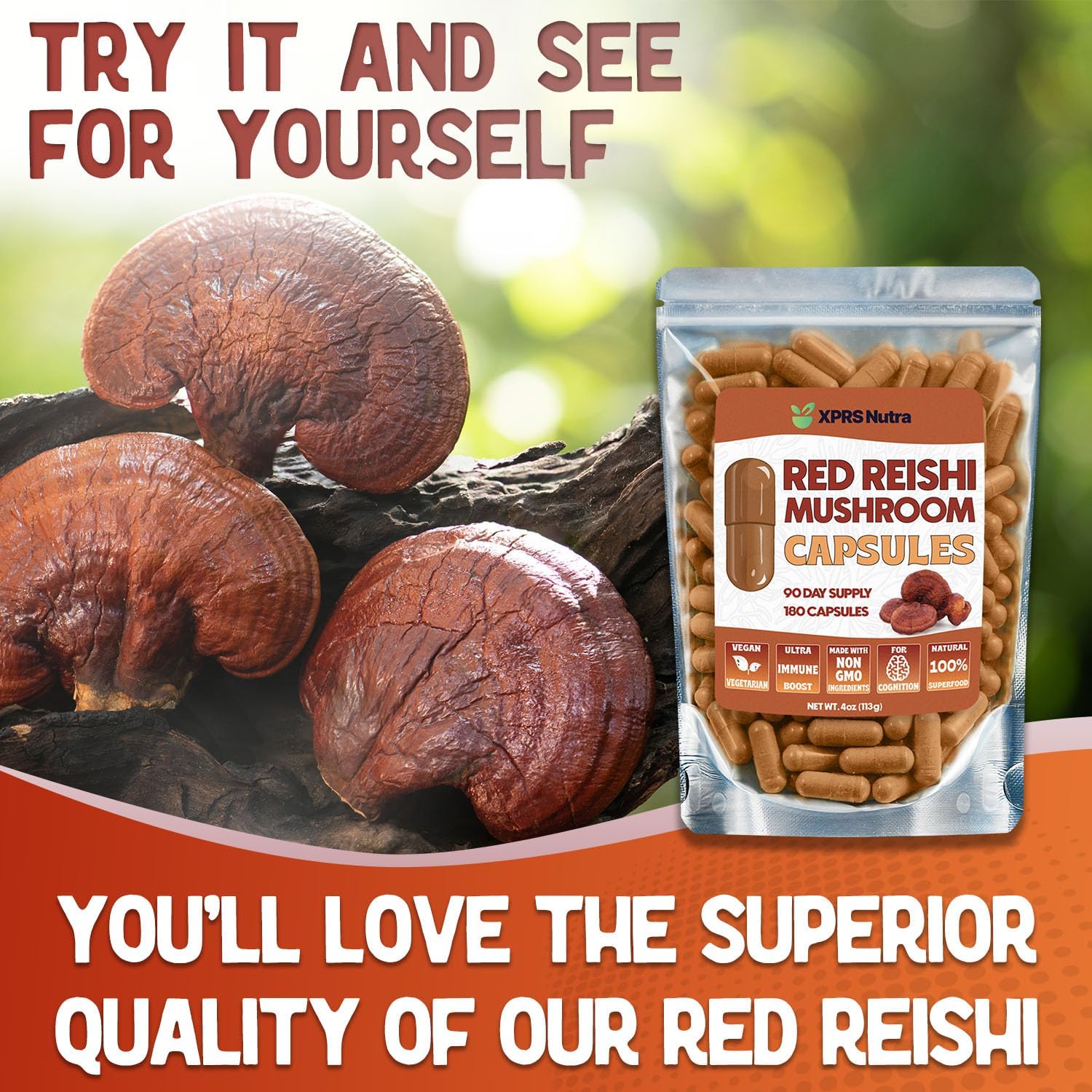 Red Reishi Mushroom Powder Capsules