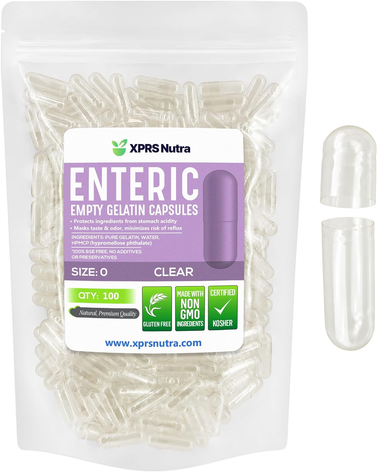 Empty Clear Enteric Coated Gelatin Capsules