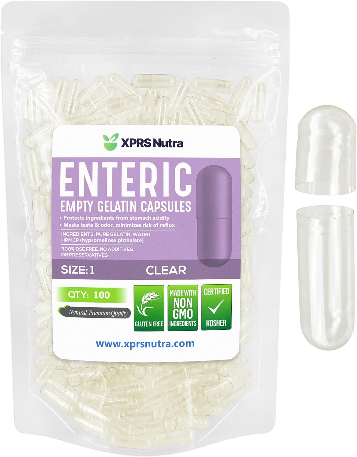 Empty Clear Enteric Coated Gelatin Capsules
