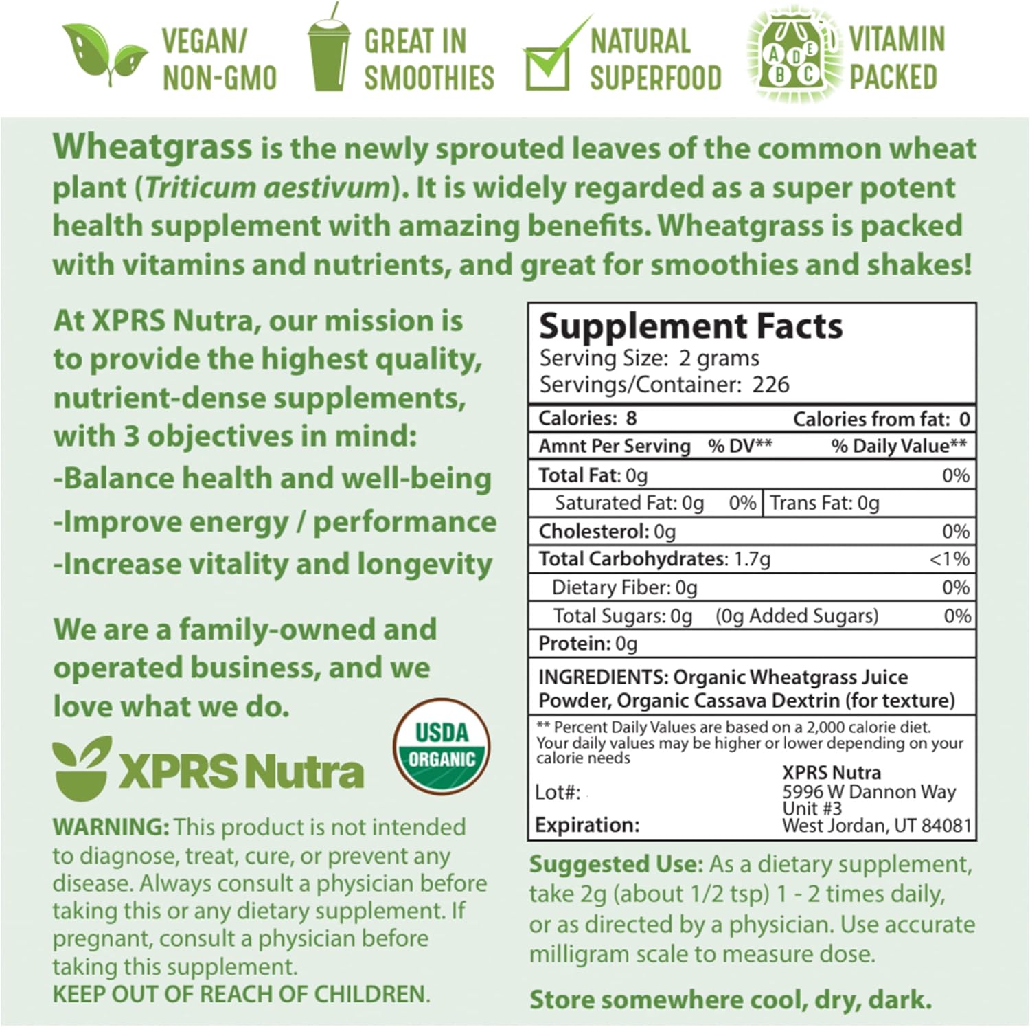 Organic Wheatgrass Juice Powder