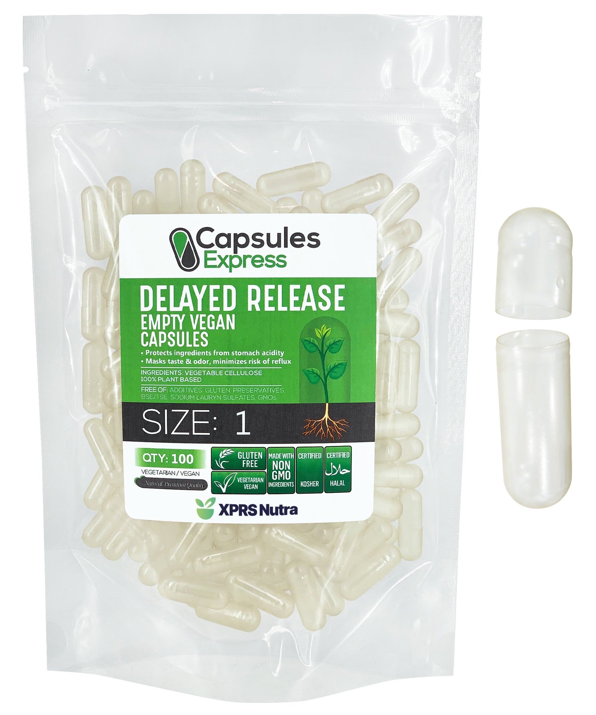 Clear Delayed Release Empty Vegan Capsules