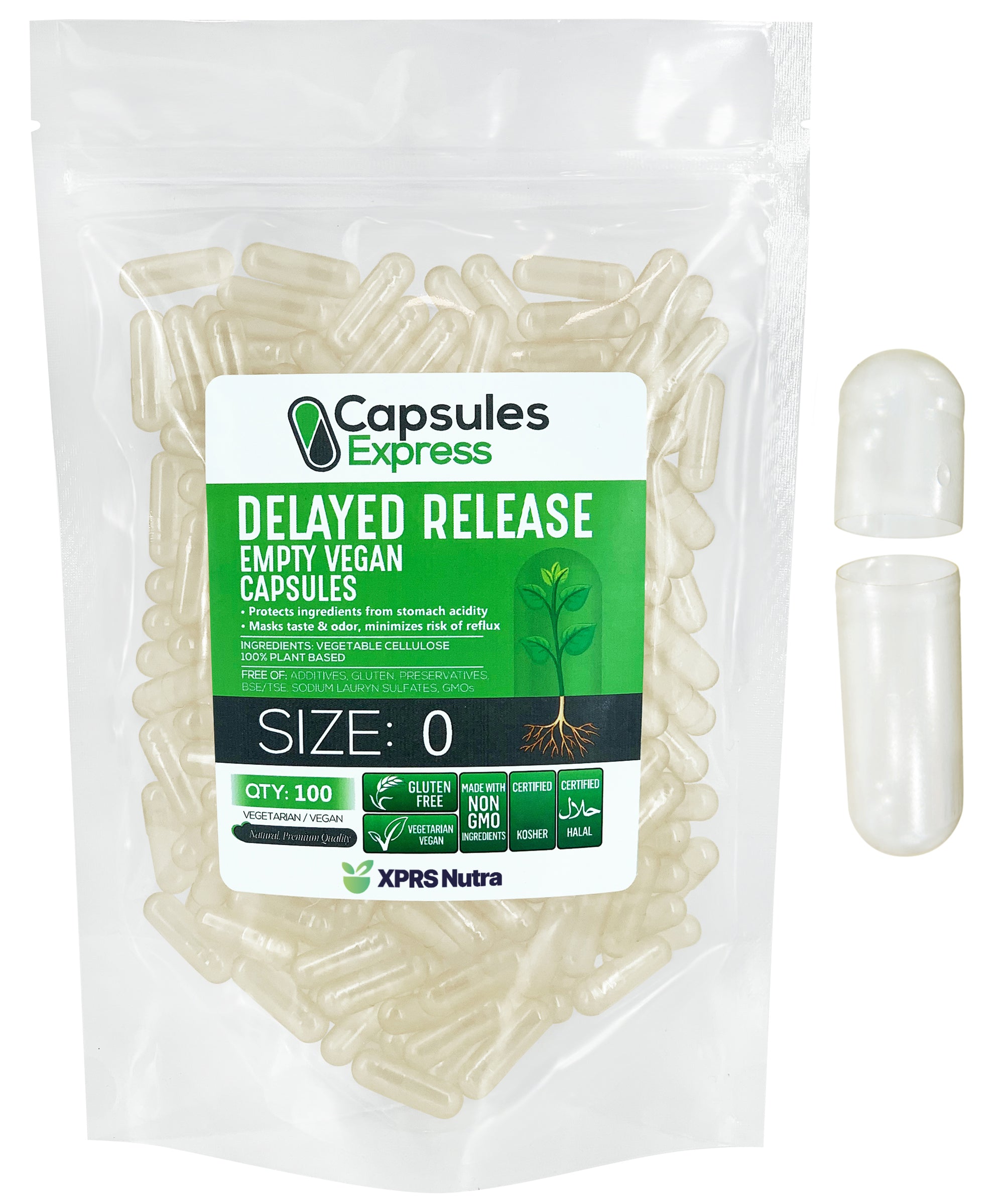 Clear Delayed Release Empty Vegan Capsules