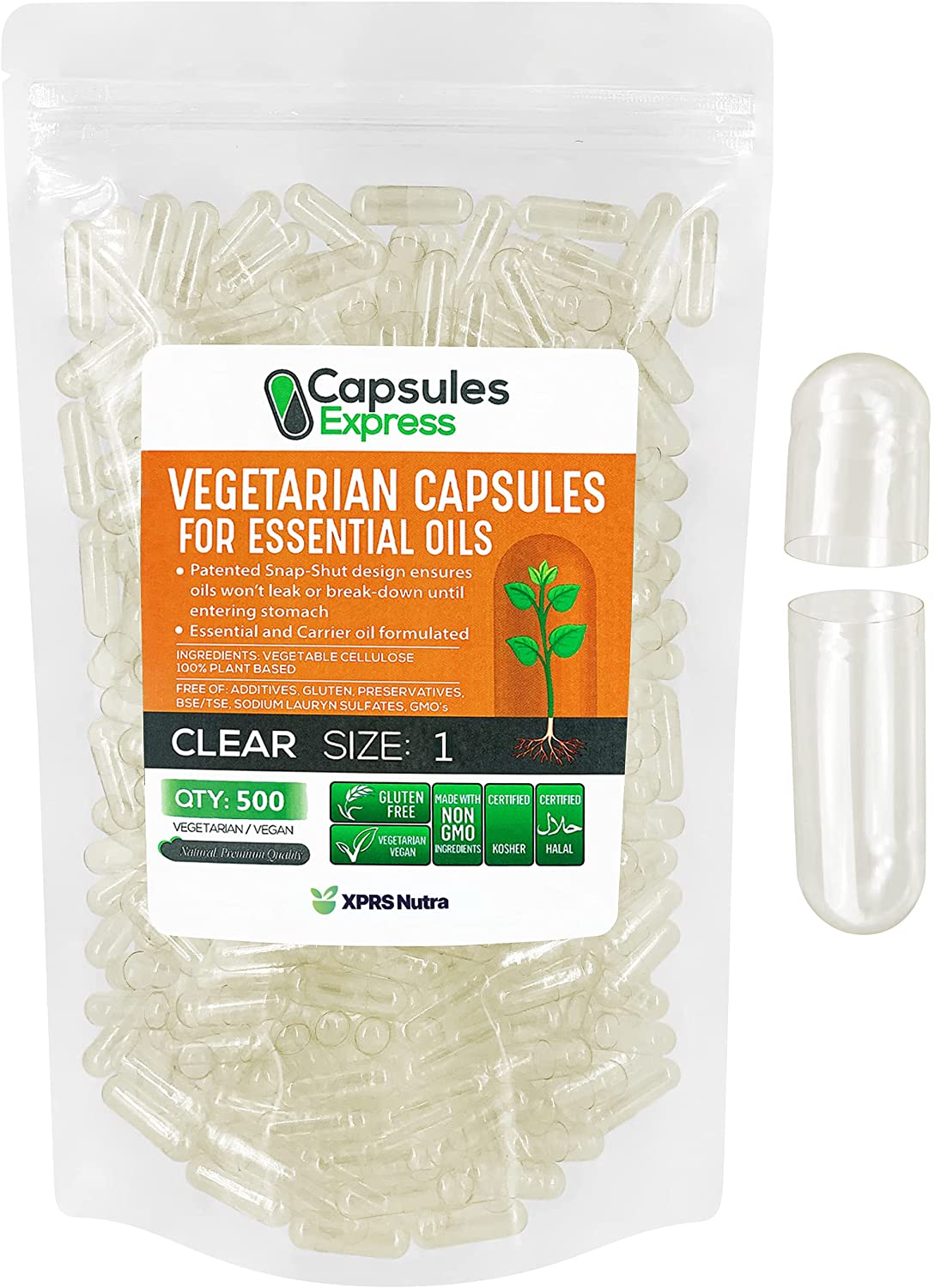 Size 1 Clear Empty Vegan Capsules for Essential Oils