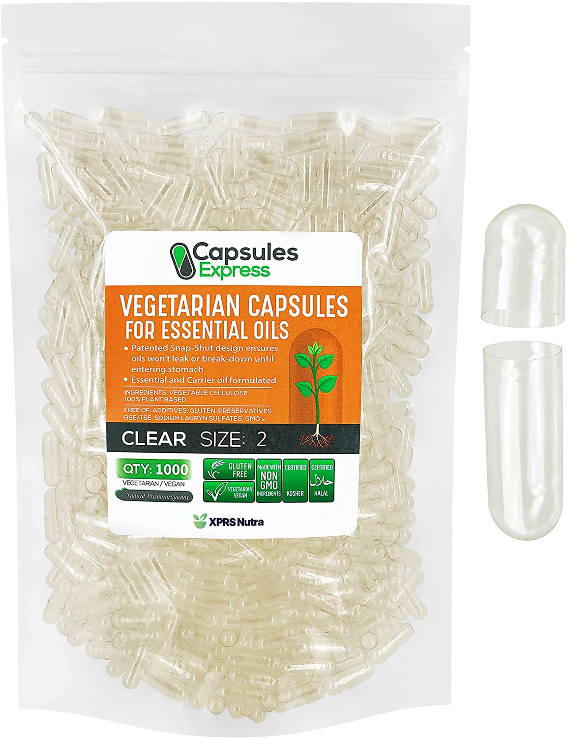 Size 2 Clear Empty Vegan Capsules for Essential Oils