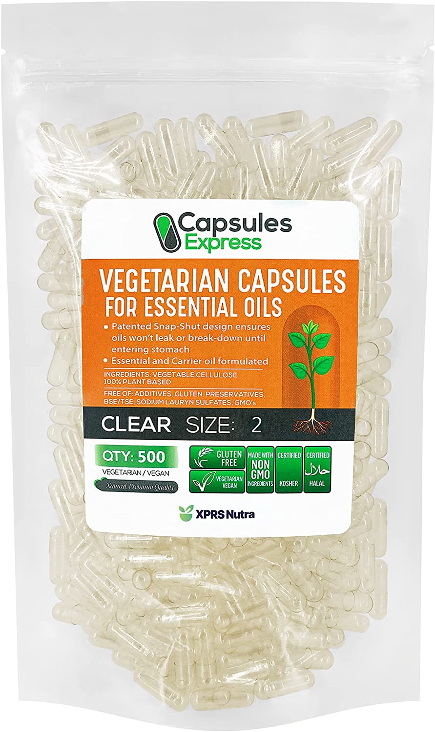 Size 2 Clear Empty Vegan Capsules for Essential Oils