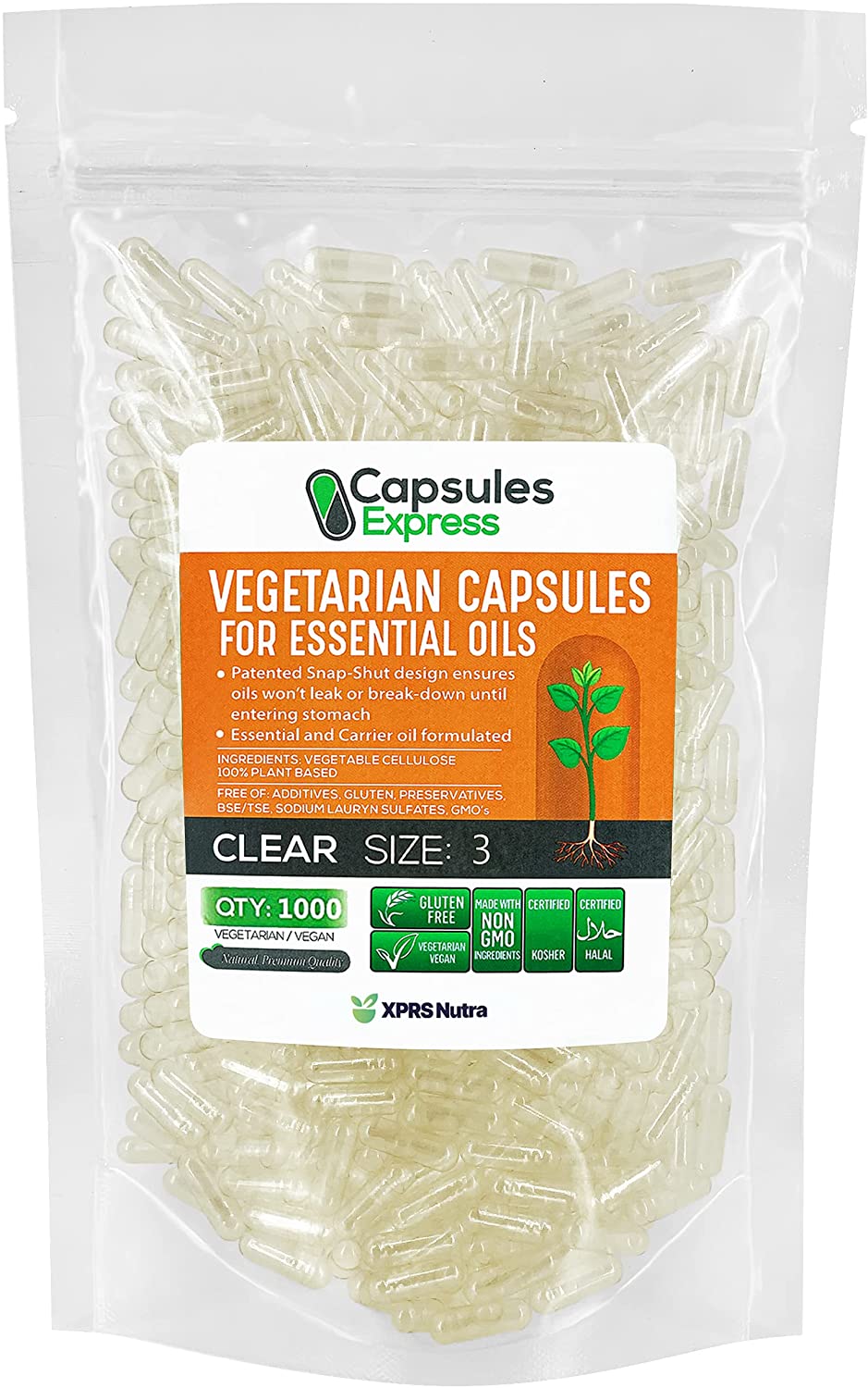 Size 3 Clear Empty Vegan Capsules for Essential Oils