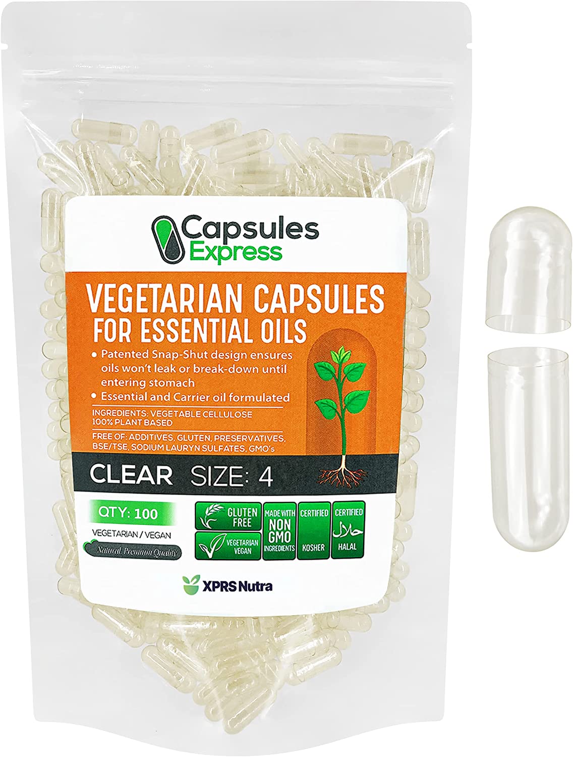 Size 4 Clear Empty Vegan Capsules for Essential Oils