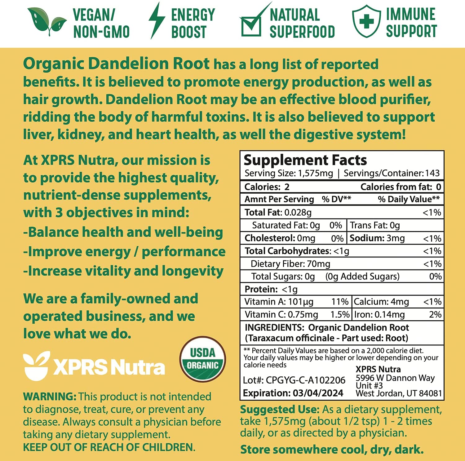 Organic Dandelion Root Powder