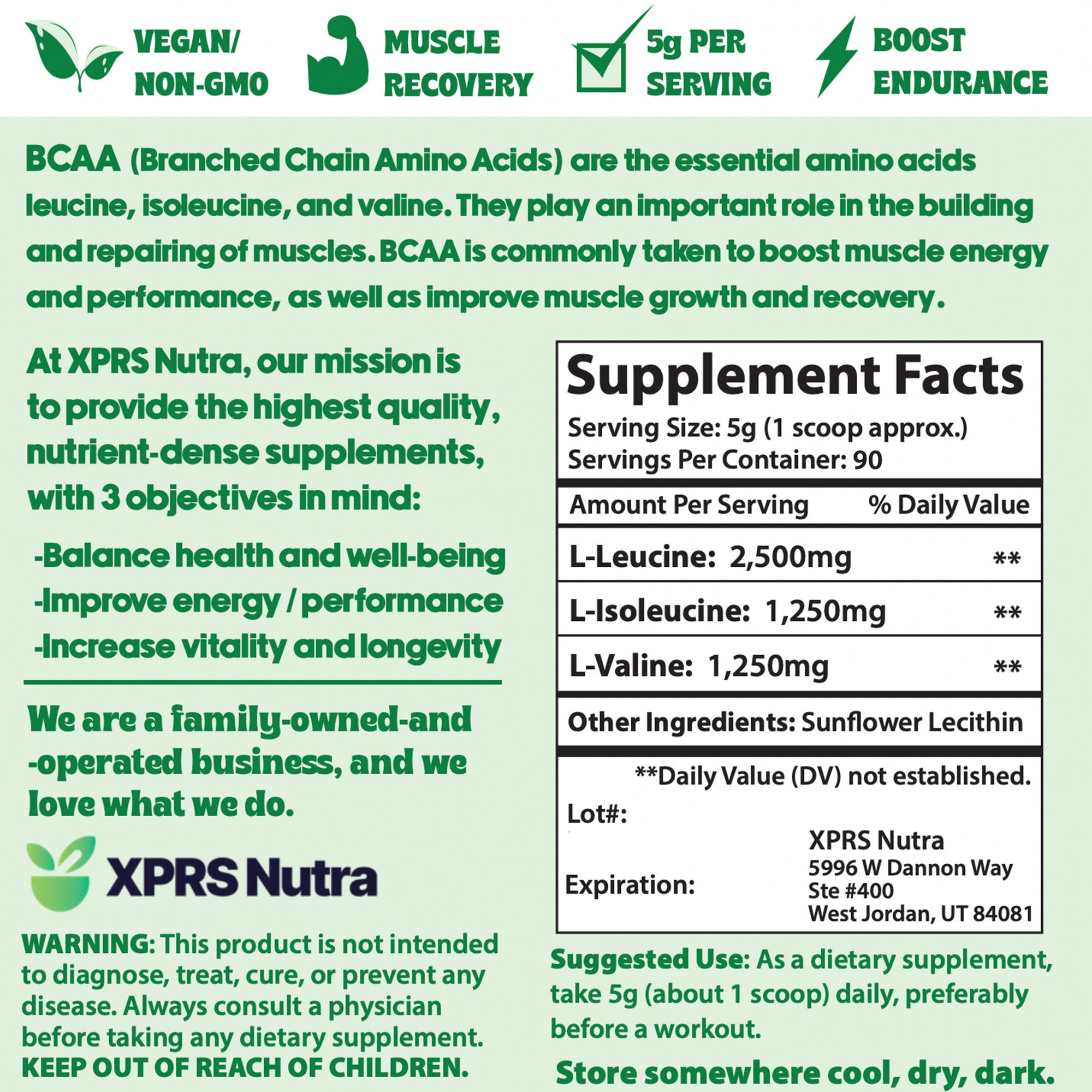 Instantized BCAA Branched Chain Amino Acids Powder 2:1:1