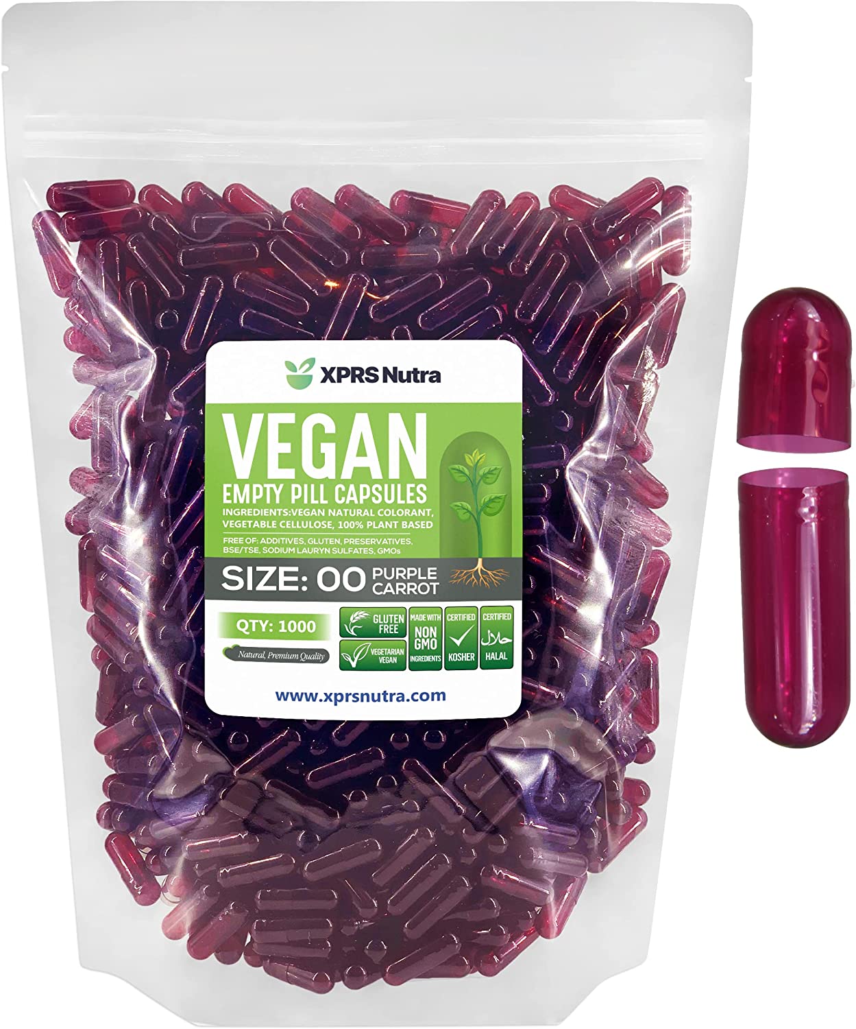 BULK ORDER - 100,000 Size 00 Purple Carrot Empty Capsules