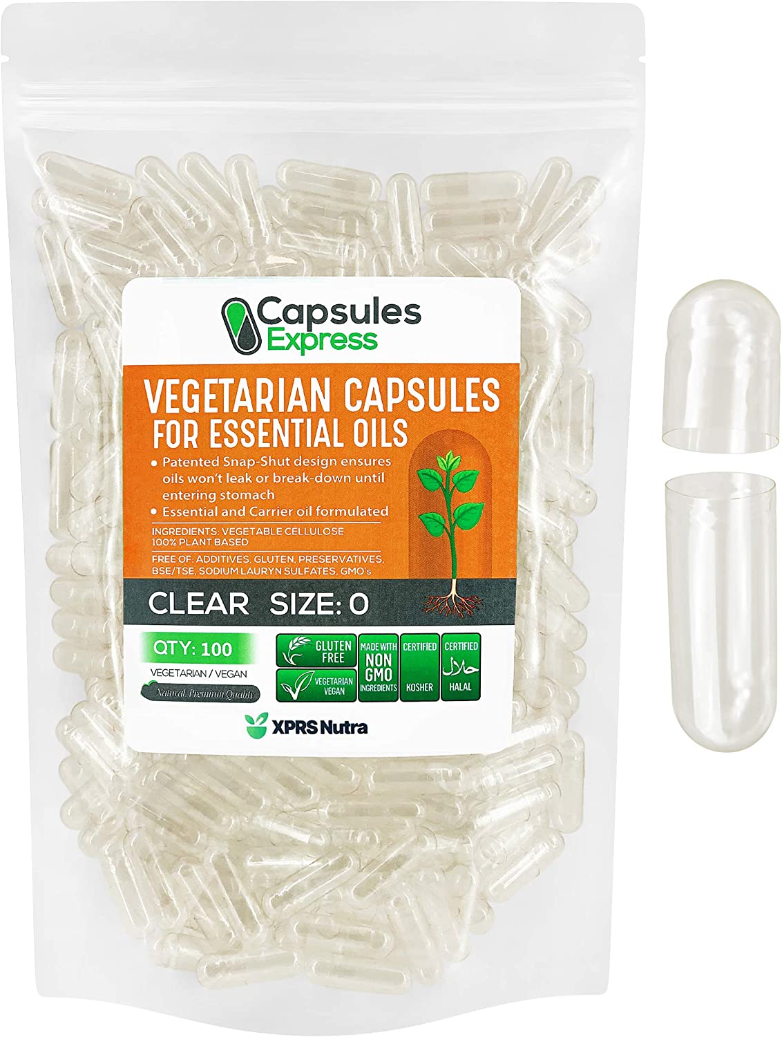 Size 0 Clear Empty Vegan Capsules for Essential Oils