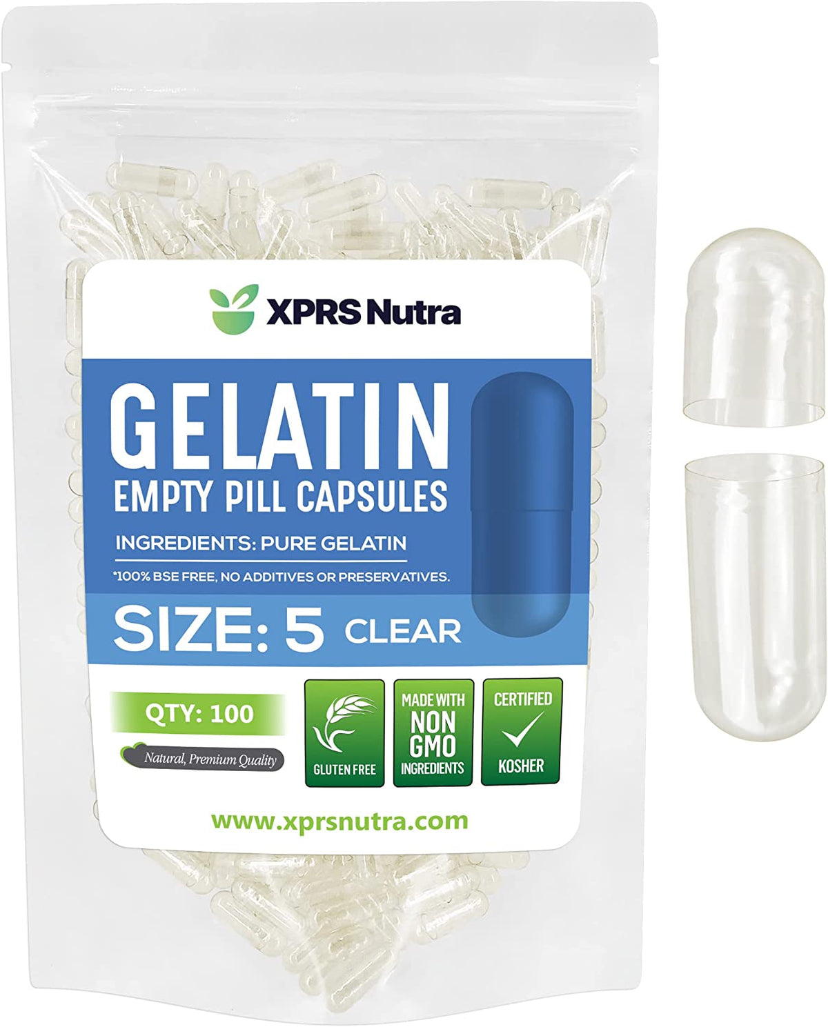 XPRS Nutra Size 5 Clear Empty Gelatin Capsules