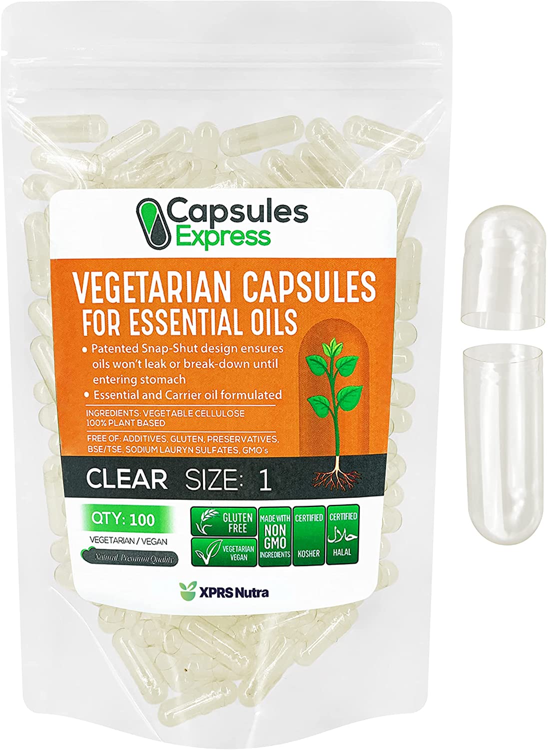 Size 1 Clear Empty Vegan Capsules for Essential Oils