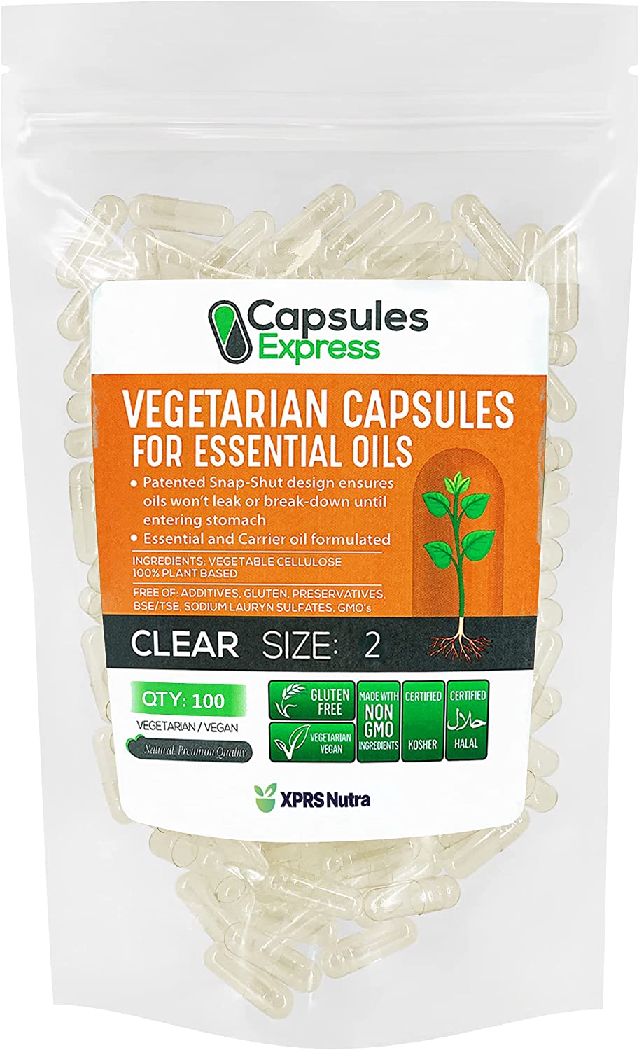 Size 2 Clear Empty Vegan Capsules for Essential Oils