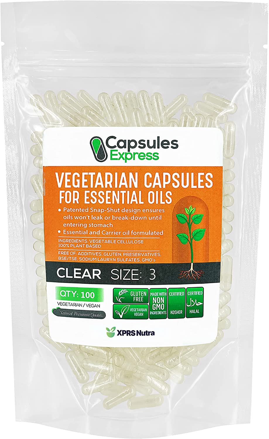 Size 3 Clear Empty Vegan Capsules for Essential Oils