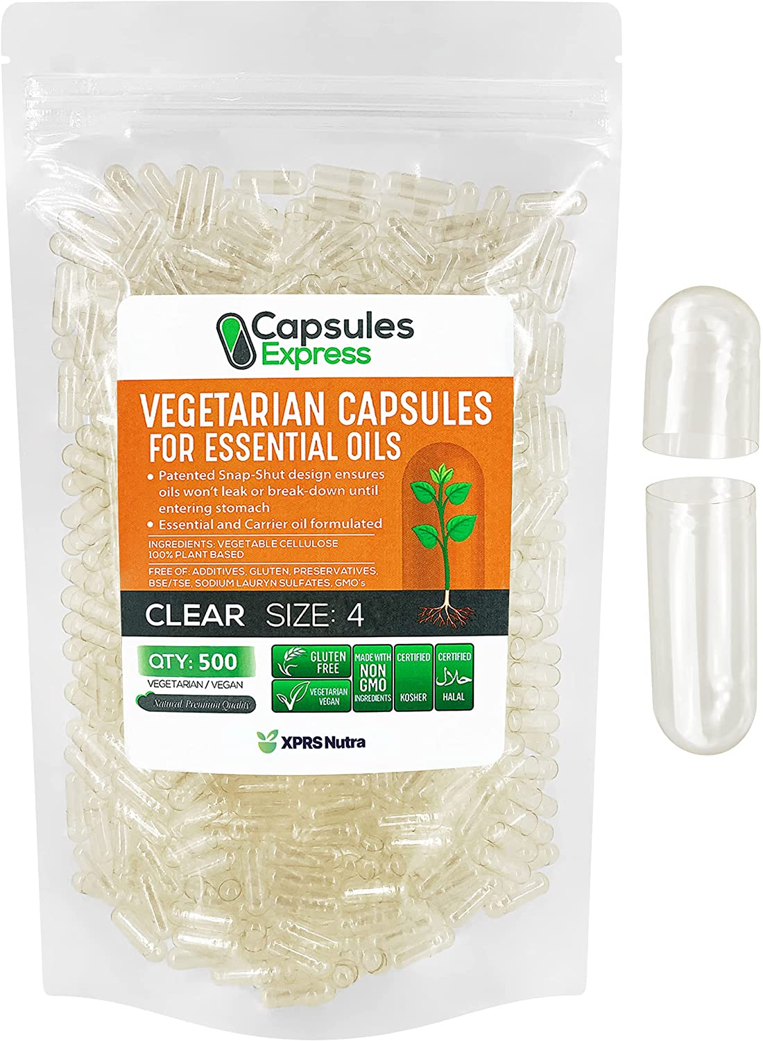 Size 4 Clear Empty Vegan Capsules for Essential Oils