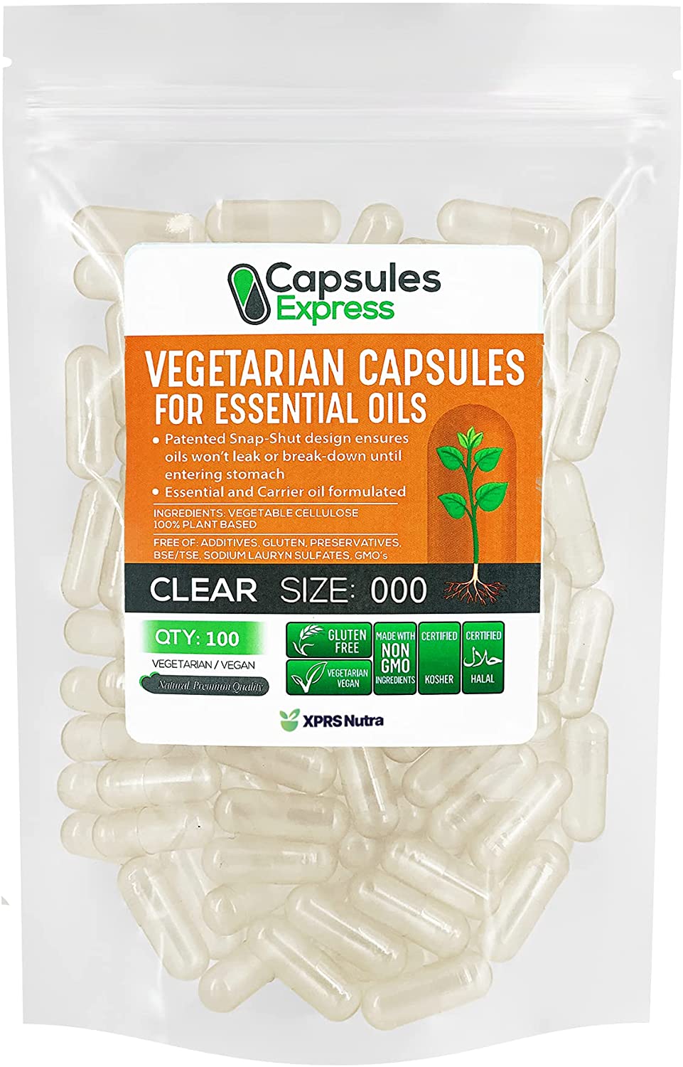 Size 000 Clear Empty Vegan Capsules for Essential Oils