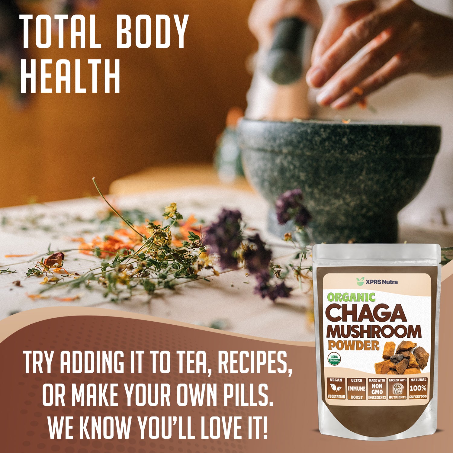 Xprs Nutra Organic Chaga Mushroom Powder Premium Usda Mushrooms Supports Immune Health Vegan Friendly Superfo